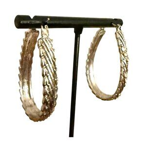 Vintage SilverToneTextured Hoop Pierced Earrings With Rhinestone Accents